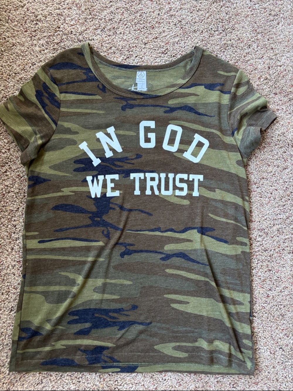 Alternative Apparel Camo 'In God We Trust' Short Sleeve Tee - Green, Brown